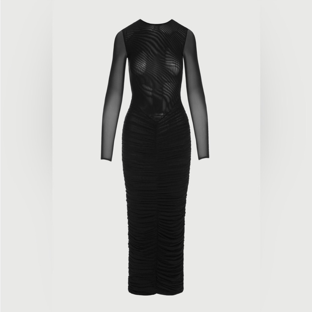 Naked Wardrobe Meshed It All Up Long Sleeve Maxi Dress